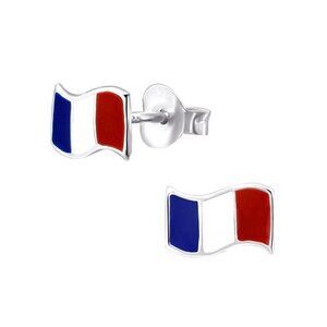 Sterling Silver and Enamel French Flag Tiny Stud Earrings
